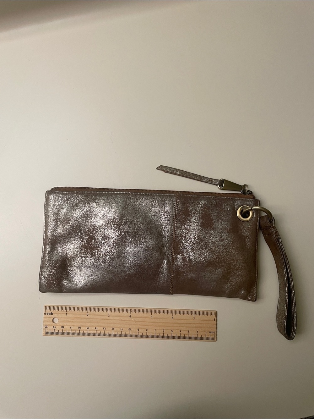 HOBO Vida Metallic Brown Leather Wristlet Clutch